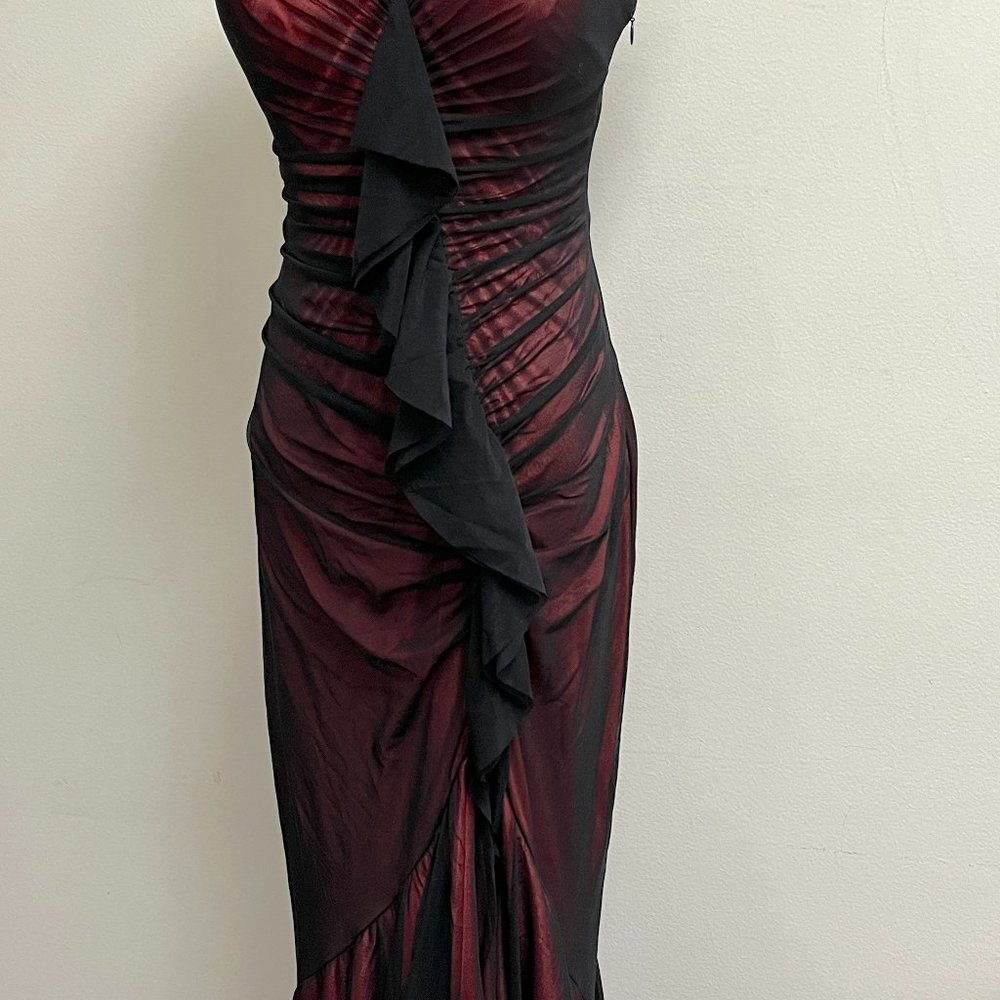 Cache Gown Red Black Mesh Ruffles Maxi Slip Dress… - image 6